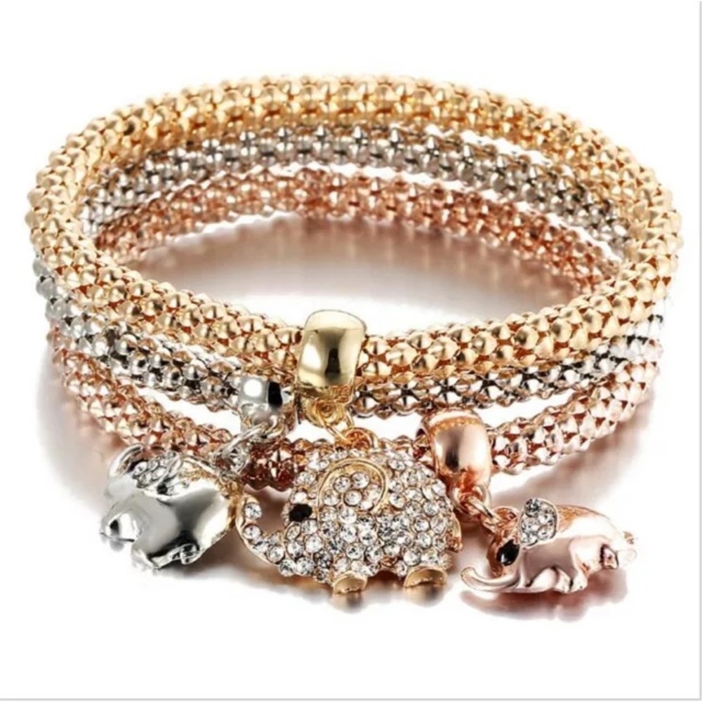 ❤️gorgeous 3pcs gold silver rose gold elephant